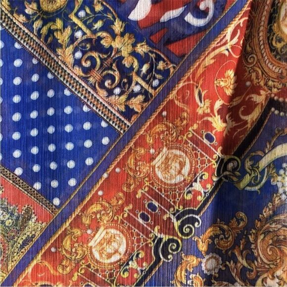 Shiloh 770 Size Medium Sheer Blouse Crowns Royalty Crocheted Fringe Boho 0589 - Picture 14 of 16